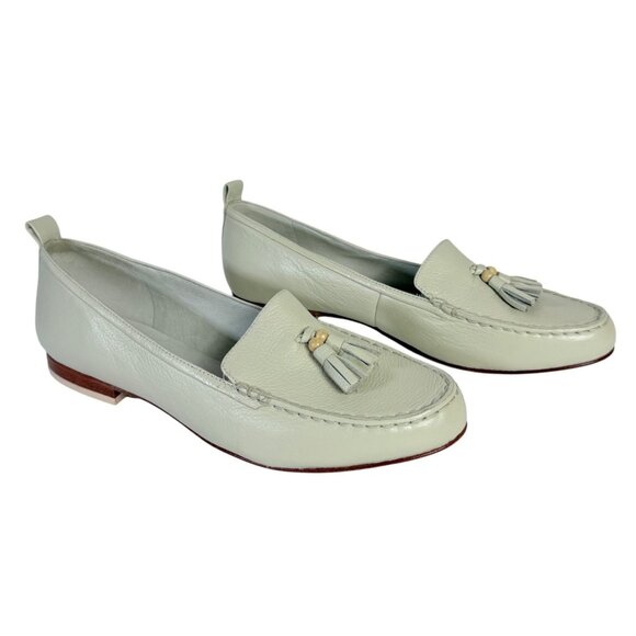 FlipFlop Cream Leather Tassel Loafers Size 8.5 Slip On Flat Stack Heel Casual - Picture 3 of 14